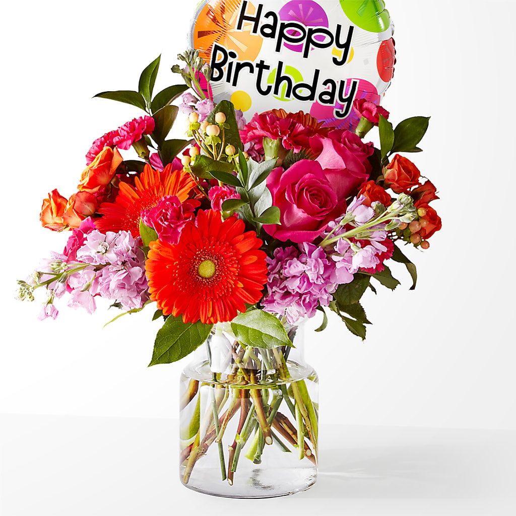 Fiesta Bouquet with Birthday Balloon – Blakley Flower Shop Llc, Blakely GA