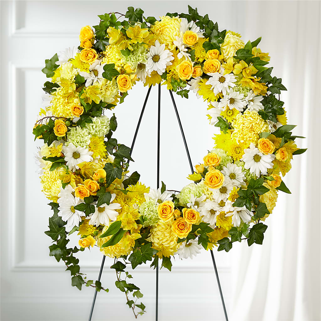 Golden Remembrance Wreath – Blakley Flower Shop Llc, Blakely GA