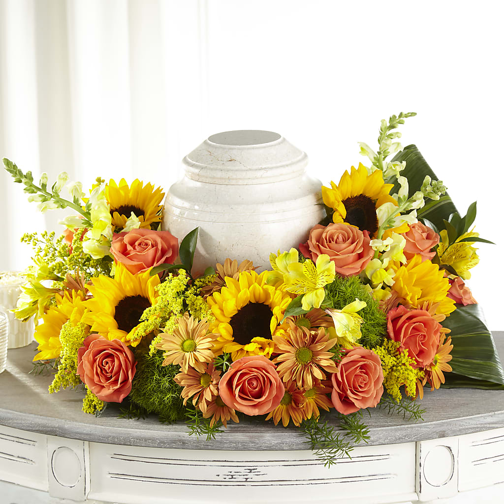 Faithful Sunflower Cremation Adornment – Blakley Flower Shop Llc, Blakely GA