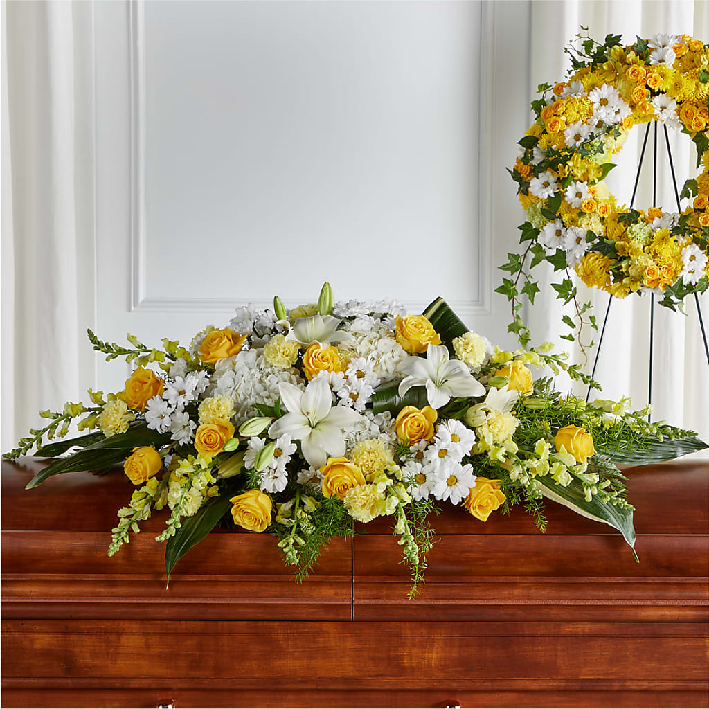 Golden Harmony Casket Spray – Blakley Flower Shop Llc, Blakely GA